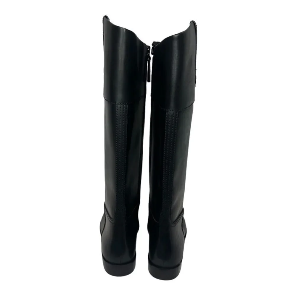 NWT TORY BURCH Double T Riding Black Leather Boots Size 7 $ 579.00